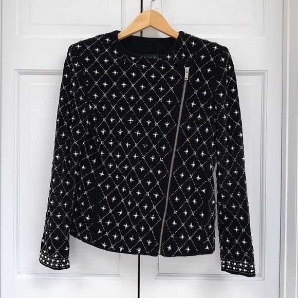 Zara Pearl and Rhinestone Velvet Encrusted Jacket - Picture 9 of 16